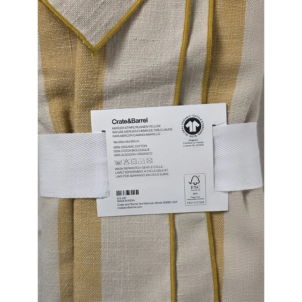 Crate And Barrel Table RunnerMERCERRUNNERCAMINOORGANIC COTTON 18X120‎ Yellow